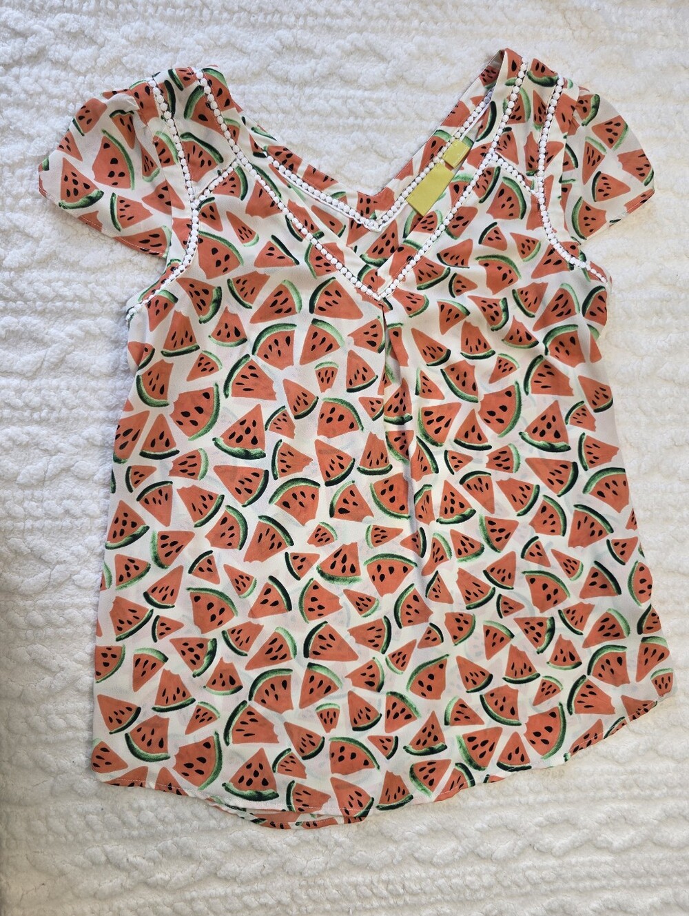 Maeve Anthropologie Watermelon Print Pom Pom Blouse Top Size 6